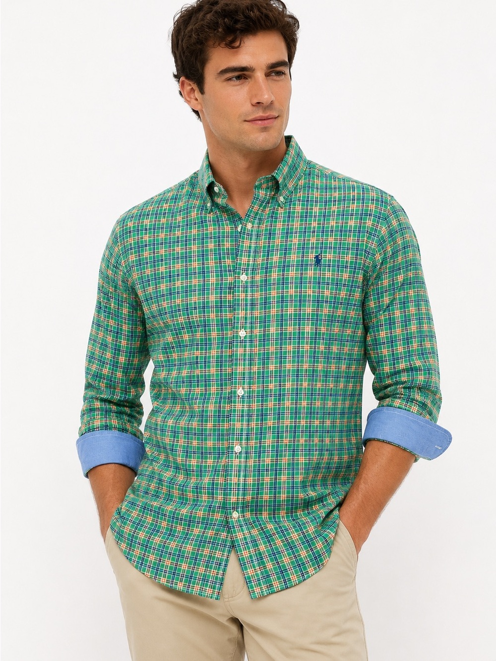 Ralph Lauren Blue Green Plaid Button Down Cotton Long Sleeve  Men’s XL Shirt
